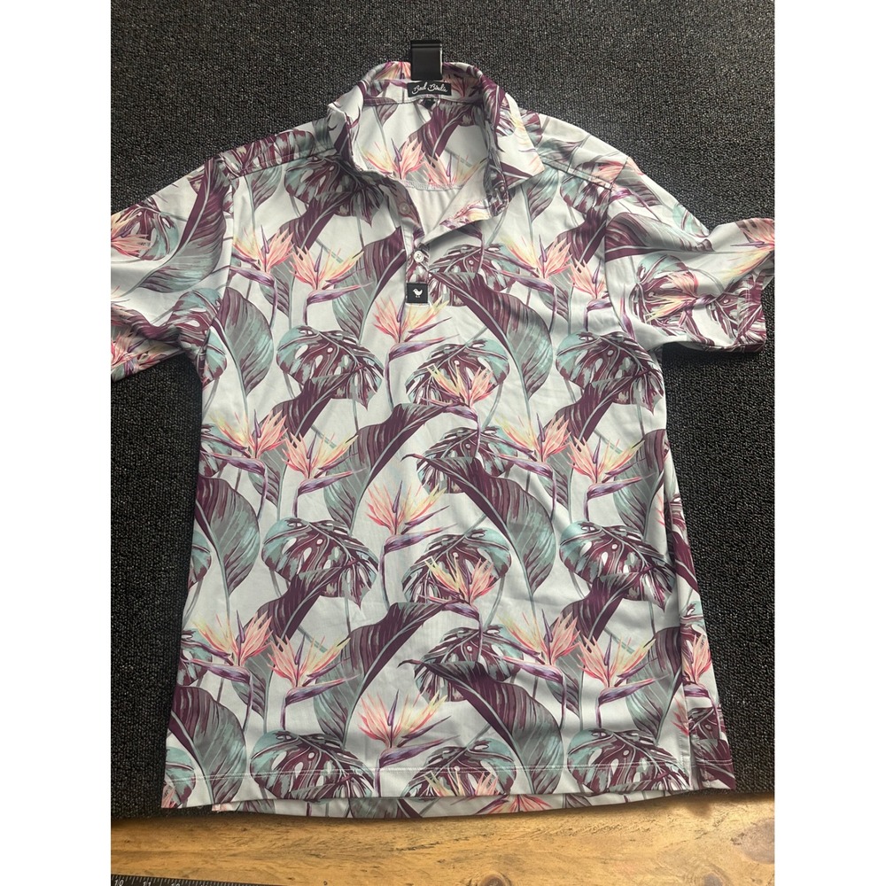 Bad Birdie Mens Tropical Bird of Paradise  Golf Polo Shirt Light Blue M - FLAW